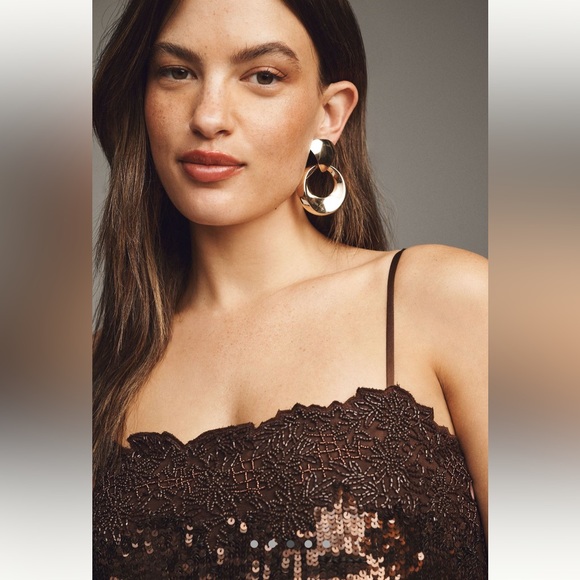 BNWT Audrey Adele Sequin Mini Shift Dress Size Medium Chocolate Brown - Picture 3 of 6